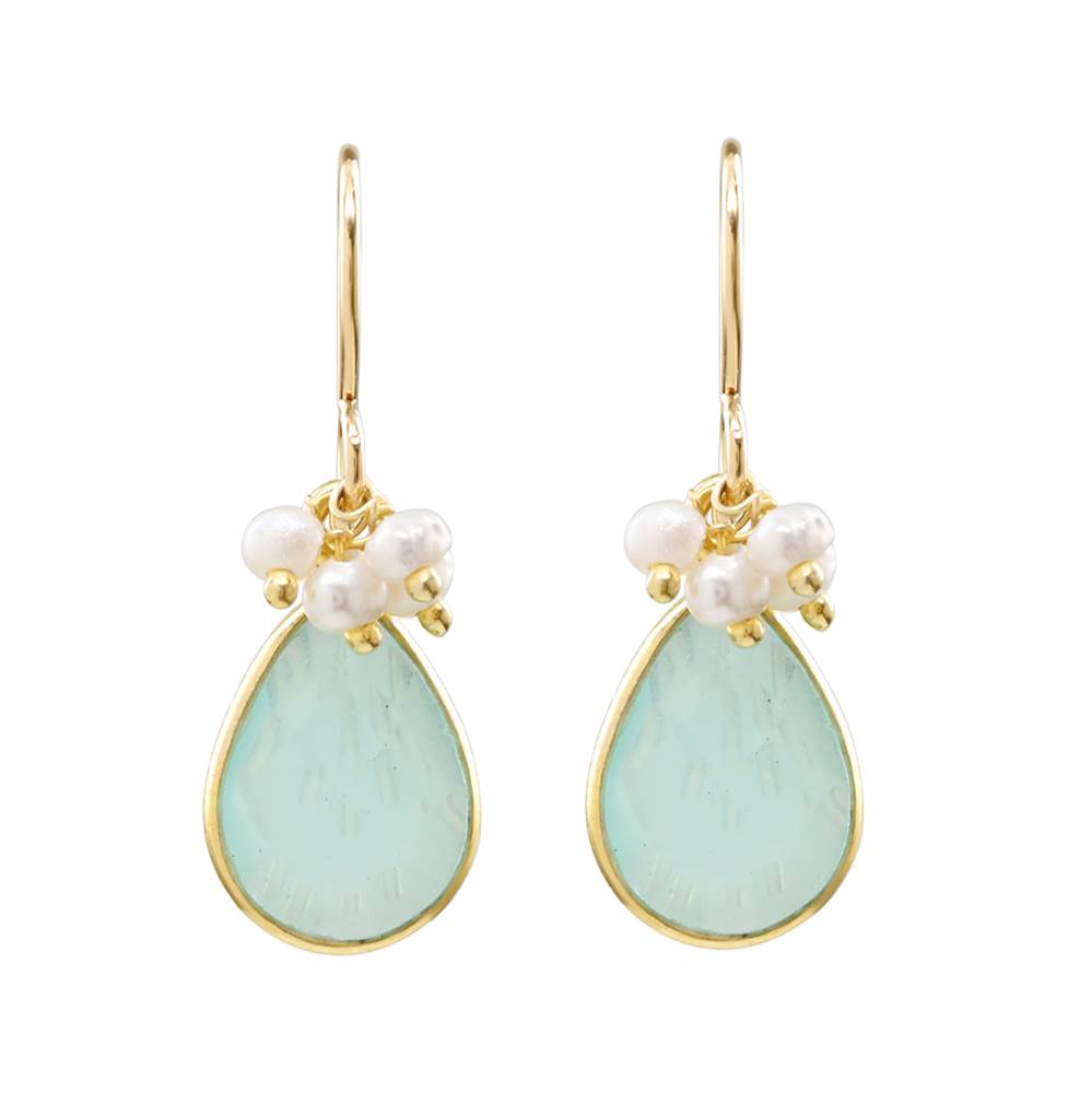 Blue Chalcedony Teardrop Gold Vermeil with Pearl Cluster Earrings by Sonoma Art Works