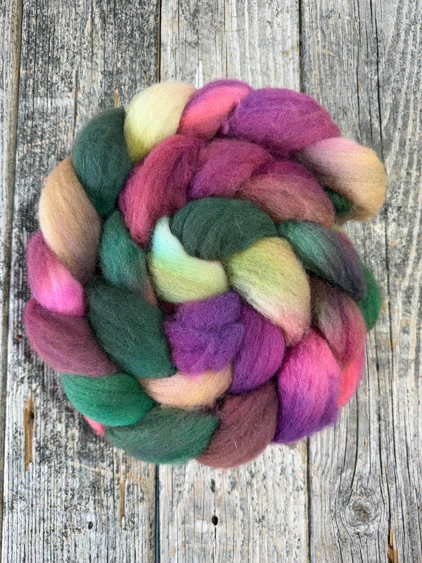 Hand Dyed Cheviot Top Fiber Braid 6.8oz “Northern Lights”
