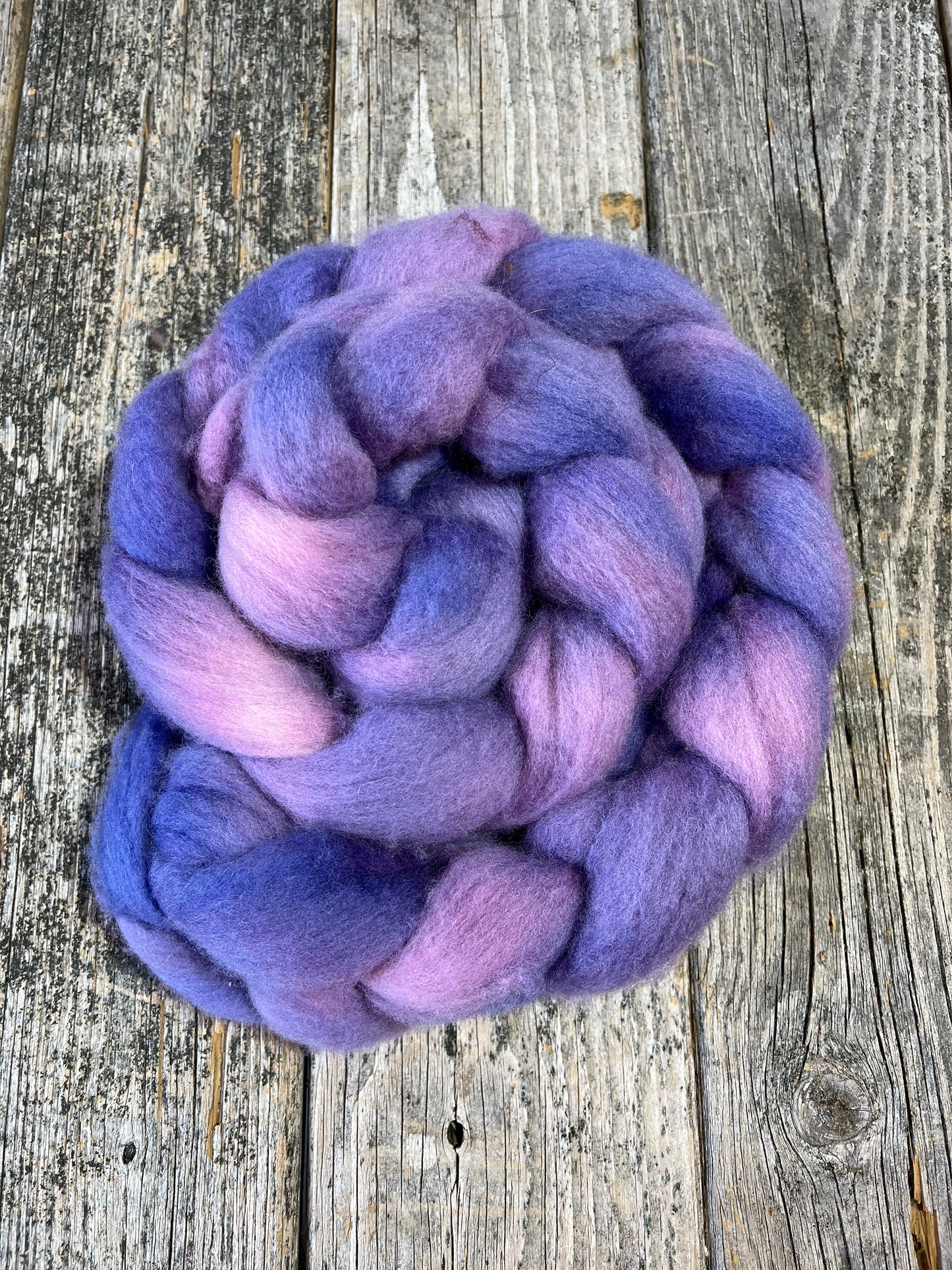 Hand Dyed BFL Top Fiber Braid 5.4oz “Lilac Mist”