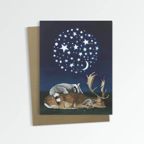 Woodland Animals with Night Light Greeting Card (blank inside) by Kim Ferreira (Joie de Vivre)
