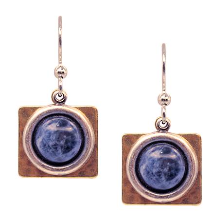 Blue Sodalite Cabochon Square Drop Earrings by Earth Dreams Jewelry