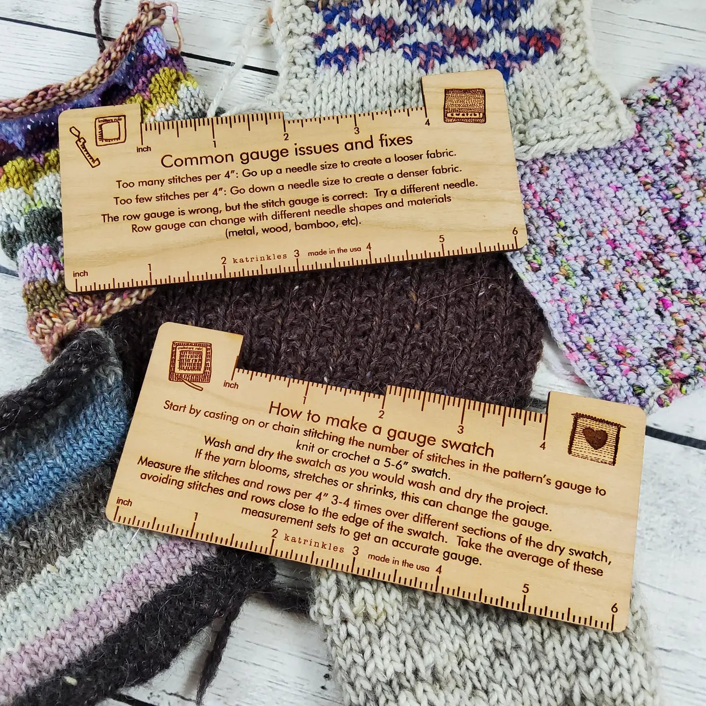 Double Sided Troubleshooting Gauge Swatch Tool by Katrinkles - Maine Yarn & Fiber Supply