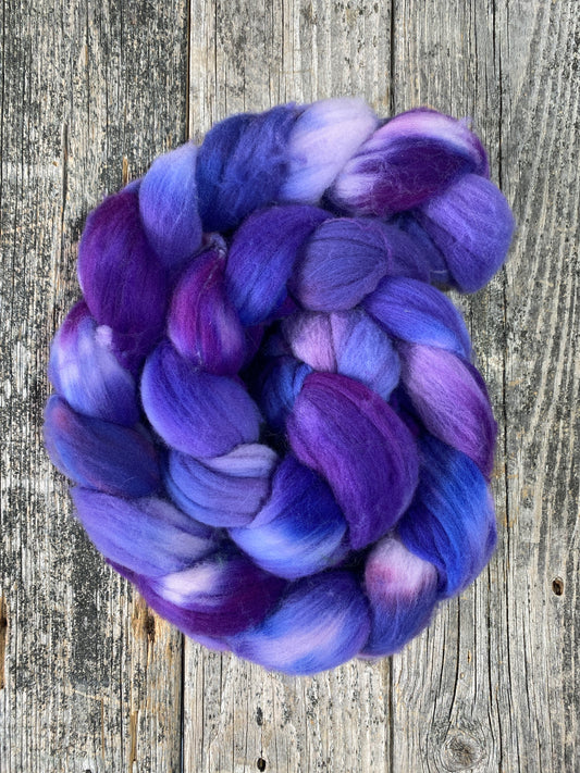 Hand Dyed Rambouillet Top Fiber Braid 7.48oz “Veronica”