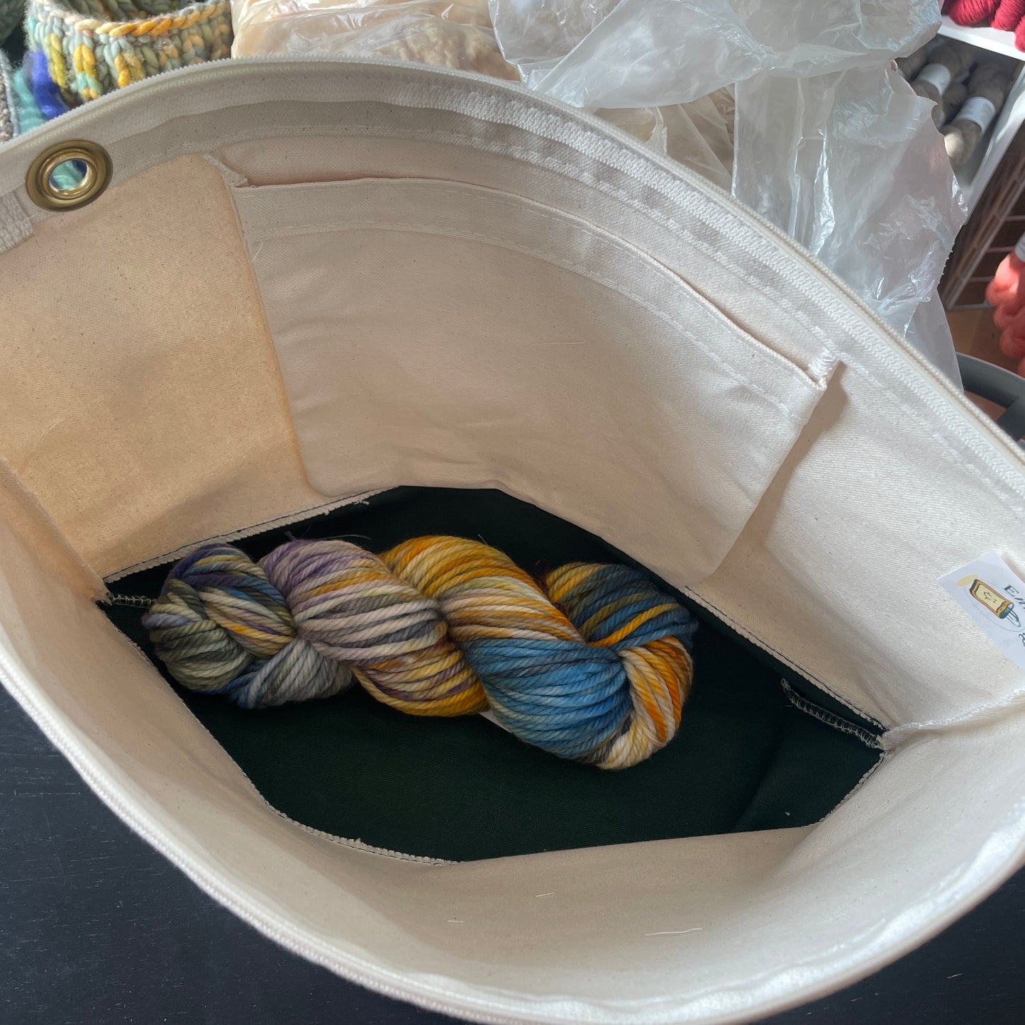 Maine Yarn & Fiber Supply's Crossbody Canvas Flat Bottom Project Bag!