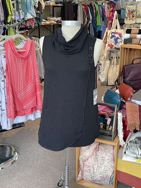 Cotton Sleeveless Cowl Top in Black by Habitat Clothing