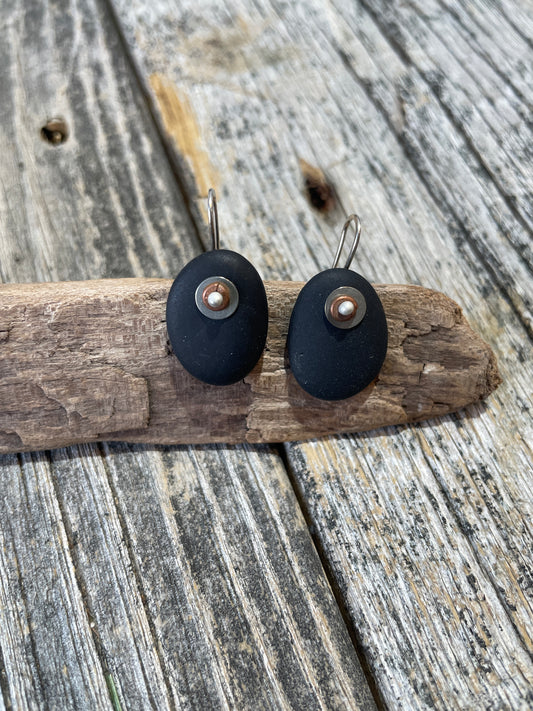 Flat Sea Stone Earrings by Iris Designs