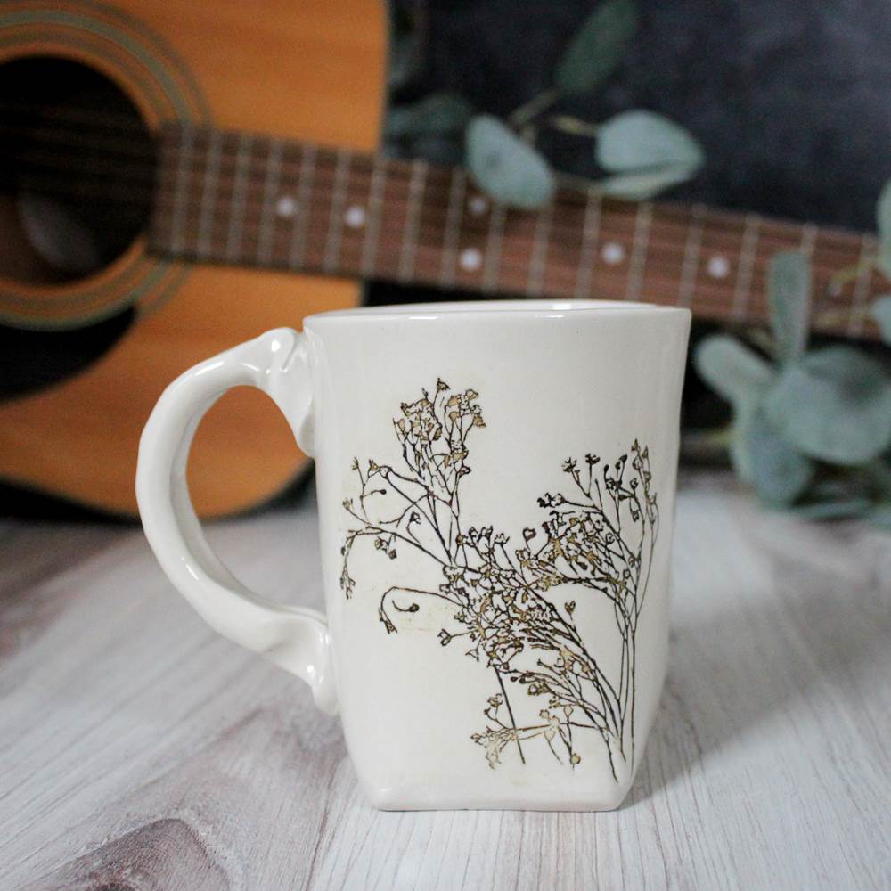 White Floral Mug from Colleen Deiss Designs