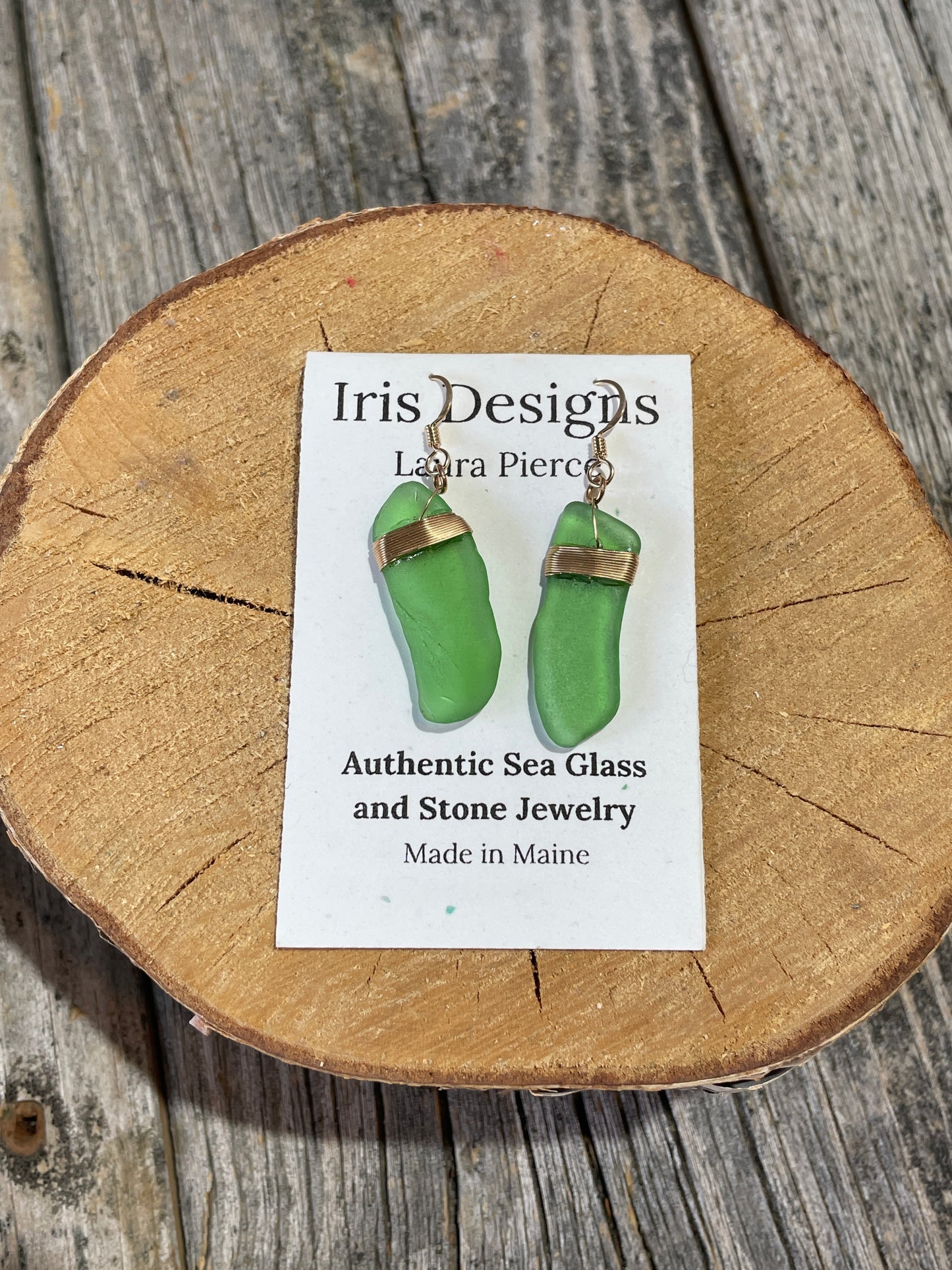 Gold Filled and Green Sea Glass Earrings by Iris Designs