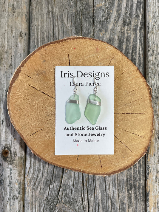 Celadon Sea Glass and Sterling Silver Earrings by Iris Designs