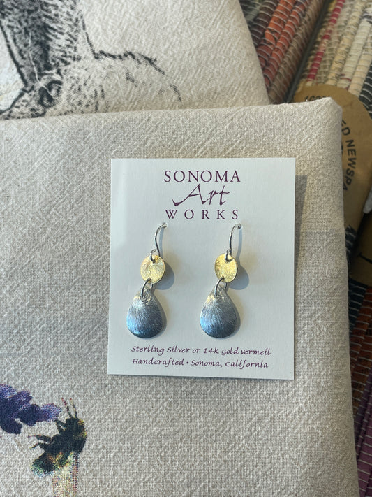 Two Tone Drop Sterling Silver and Gold Vermeil Earrings by Sonoma Art Works