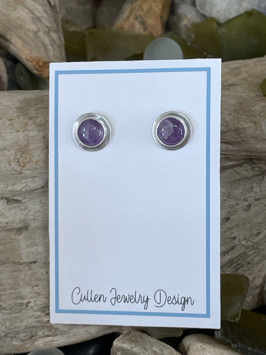 Round Bezel Amethyst Stud Earrings by Cullen Jewelry Design