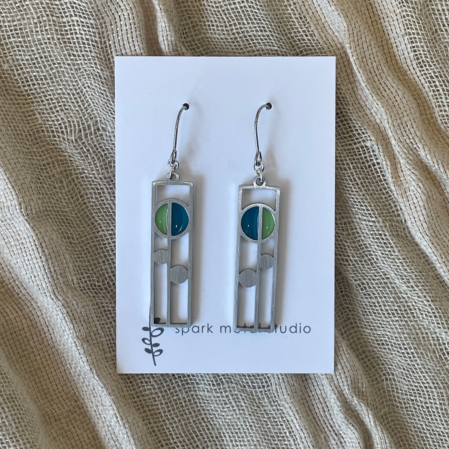 MacIntosh Earrings in Peacock/Lime by Spark Metal Studio