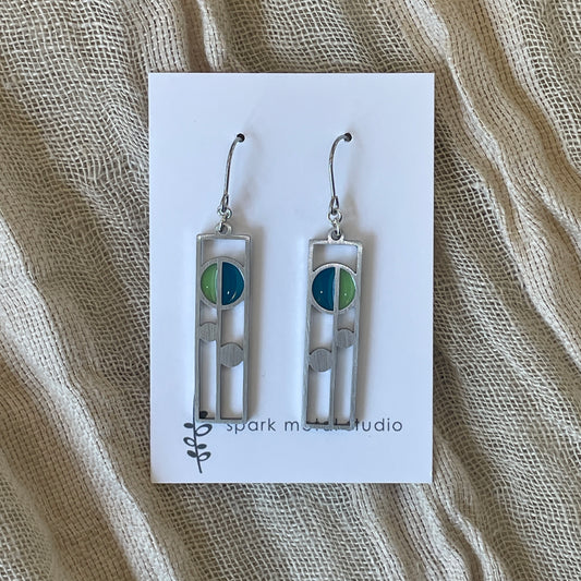 MacIntosh Earrings in Peacock/Lime by Spark Metal Studio