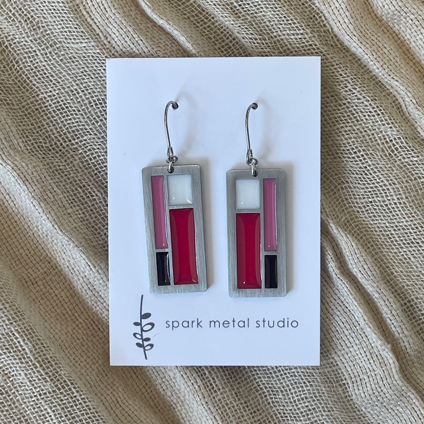 Colorblock Earrings in Raspberry/Pink/Brown/White by Spark Metal Studio
