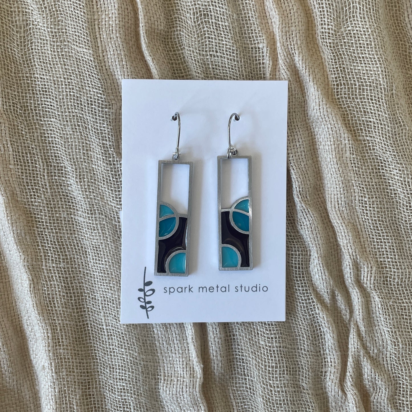 Cosmo Earrings in Turquoise/Brown by Spark Metal Studio
