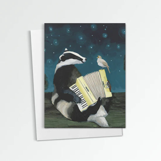 Badger with Accordian Greeting Card (blank inside) by Kim Ferreira (Joie de Vivre)