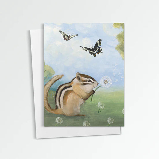 Chipmunk with Dandelion Greeting Card (blank inside) by Kim Ferreira (Joie de Vivre)