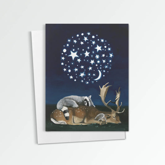 Woodland Animals with Night Light Greeting Card (blank inside) by Kim Ferreira (Joie de Vivre)
