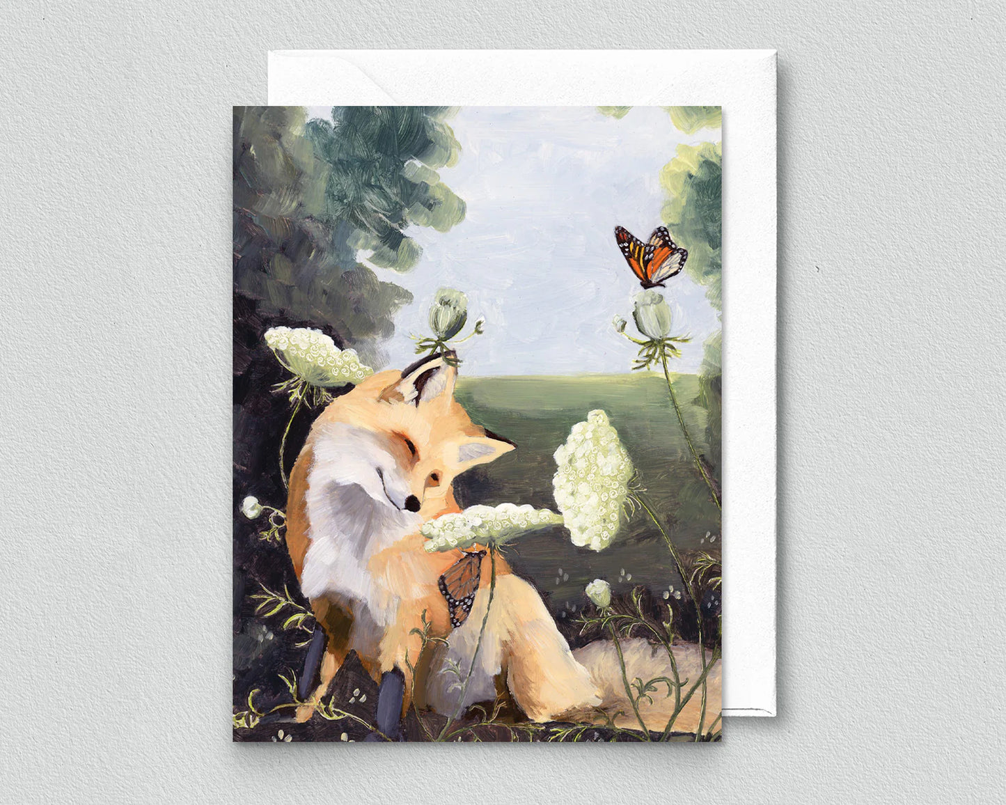 Fox with Queen Anne's Lace Greeting Card (blank inside) by Kim Ferreira (Joie de Vivre)