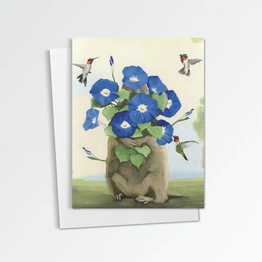 Groundhog with Morning Glories Greeting Card (blank inside) by Kim Ferreira (Joie de Vivre)