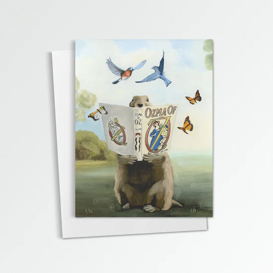 Groundhog Reading Greeting Card (blank inside) by Kim Ferreira (Joie de Vivre)