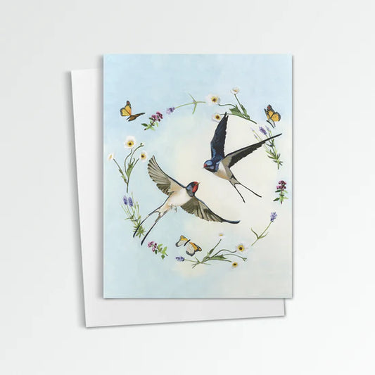 Spring Swallows Greeting Card (blank inside) by Kim Ferreira (Joie de Vivre)