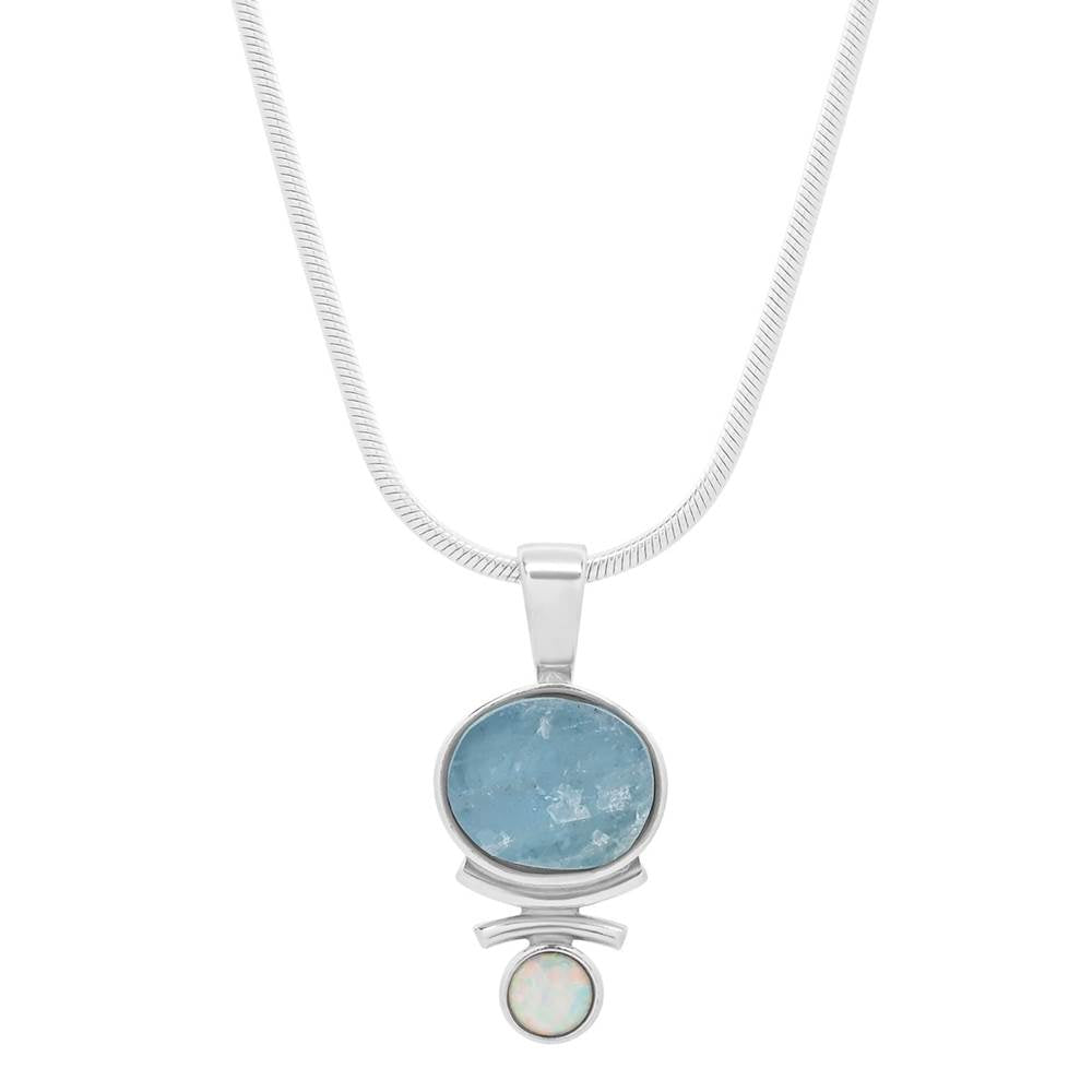 Oval Aquamarine and White Opal with Sterling Silver by Sonoma Art Works