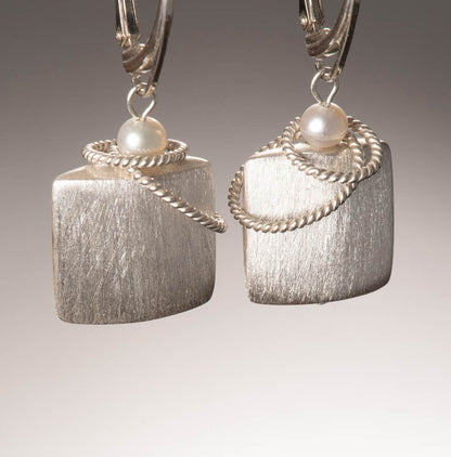 13 Twist Sterling Silver and Pearl Earrings by Naomi Jewelry