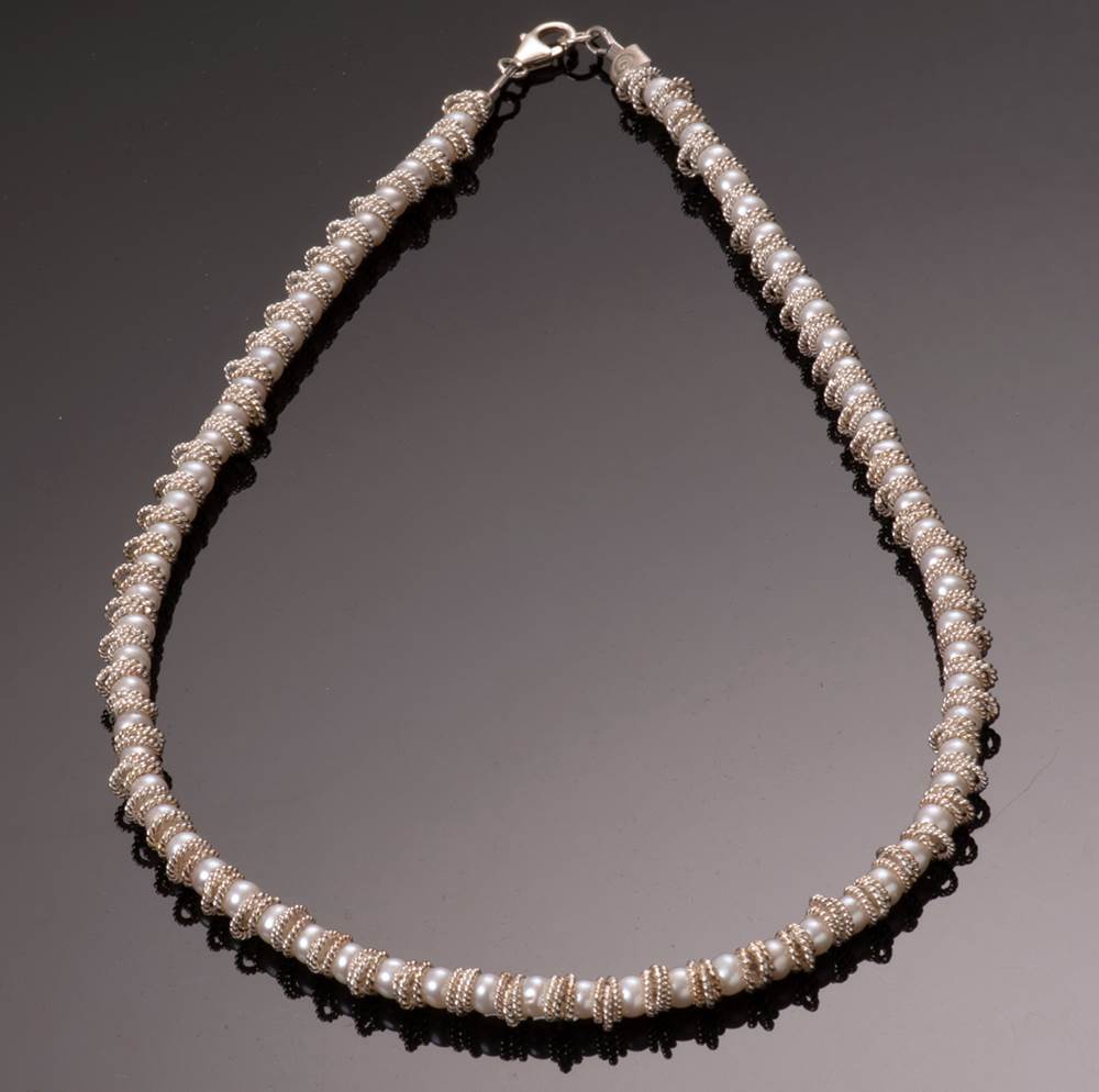Twisted Freshwater Pearl and Textured Sterling Silver Necklace by Naomi Jewelry