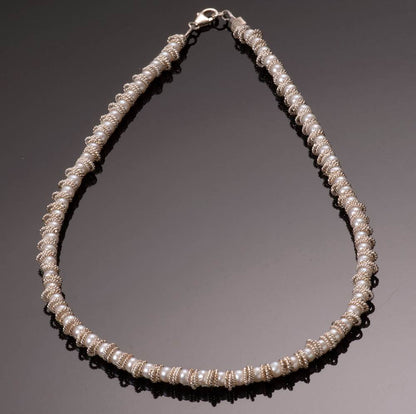 Twisted Freshwater Pearl and Textured Sterling Silver Necklace by Naomi Jewelry