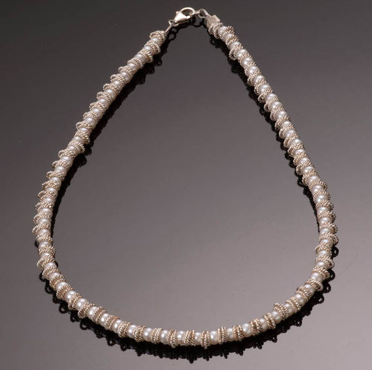 Twisted Freshwater Pearl and Textured Sterling Silver Necklace by Naomi Jewelry