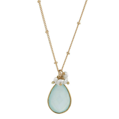 Blue Chalcedony Teardrop Gold Vermeil with Pearl Cluster Earrings & Necklace by Sonoma Art Works - Maine Yarn & Fiber Supply