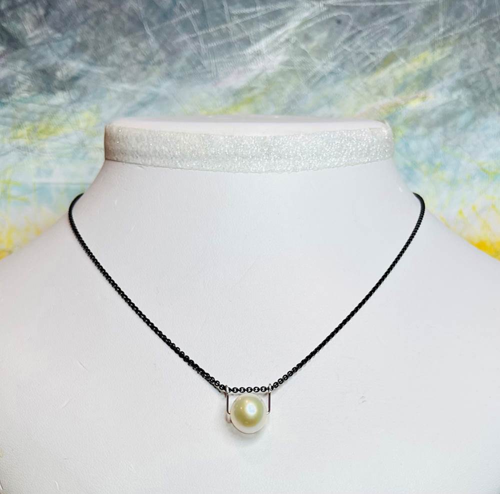Single Pearl Oxidized Necklace by Naomi Jewelry