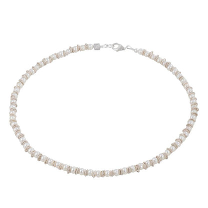 Twisted Freshwater Pearl and Textured Sterling Silver Necklace by Naomi Jewelry