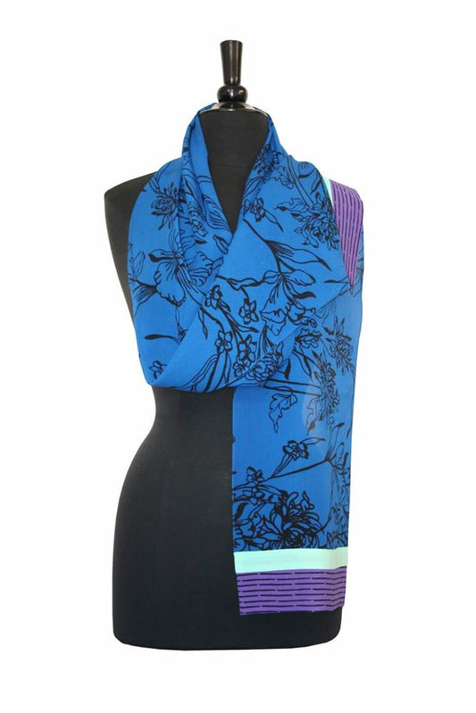 Orchid Georgette scarf in Cobalt from Painted Silks by Kavita