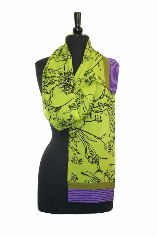Orchid Georgette scarf in Lime from Painted Silks by Kavita