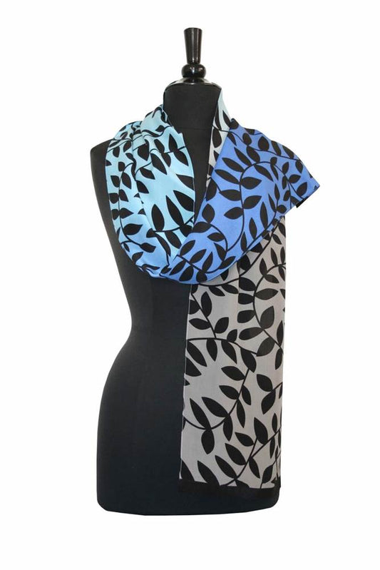 Ombre Leaf scarf in Blue/Light Blue From Painted Silks by Kavita