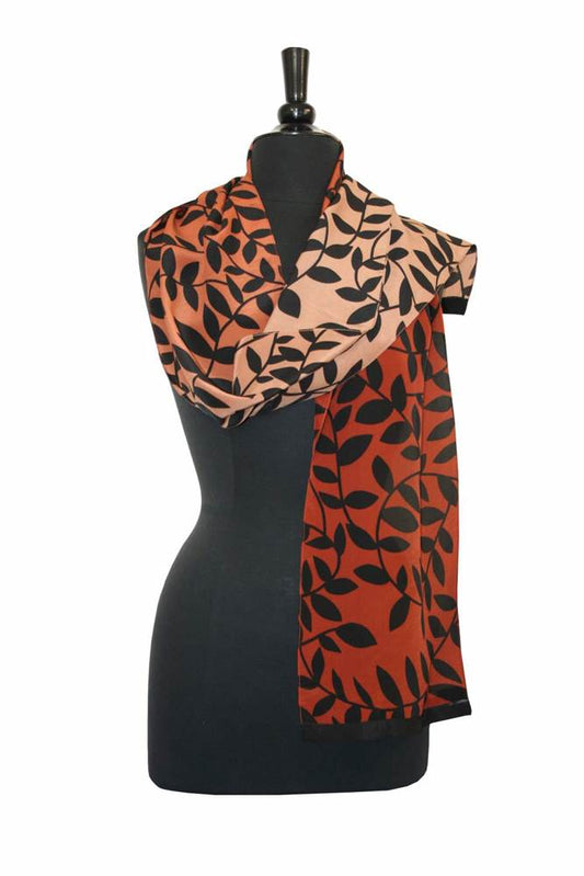 Ombre Leaf scarf in Copper/Rust From Painted Silks by Kavita