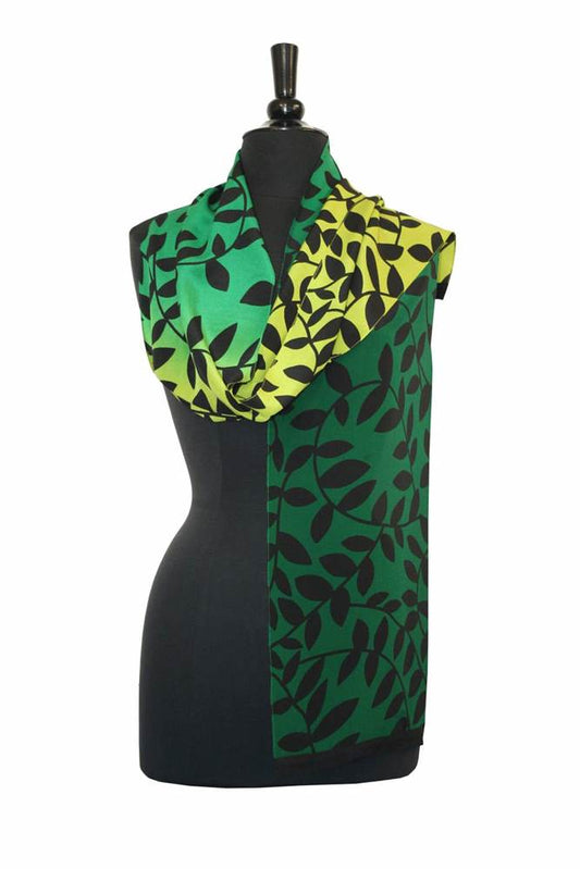 Ombre Leaf scarf in Green/Lime From Painted Silks by Kavita
