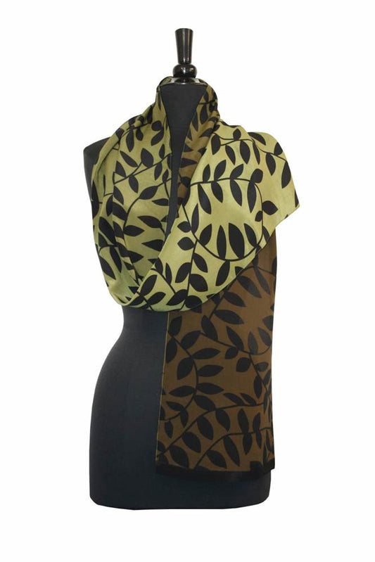 Ombre Leaf scarf in Moss/Olive From Painted Silks by Kavita