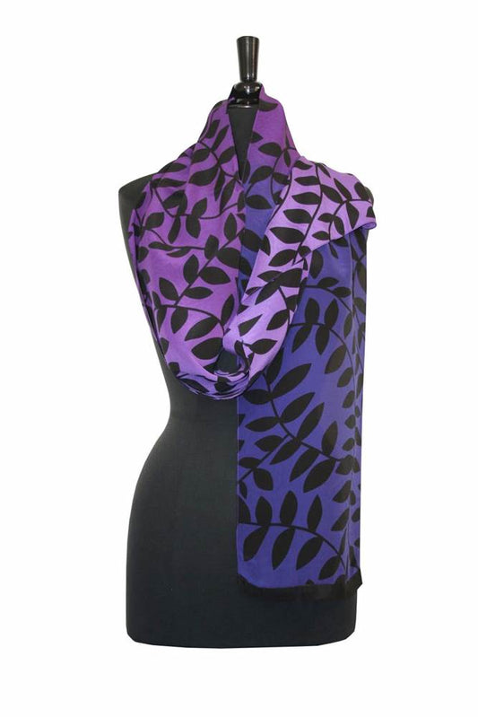 Ombre Leaf scarf in Purple/Violet From Painted Silks by Kavita