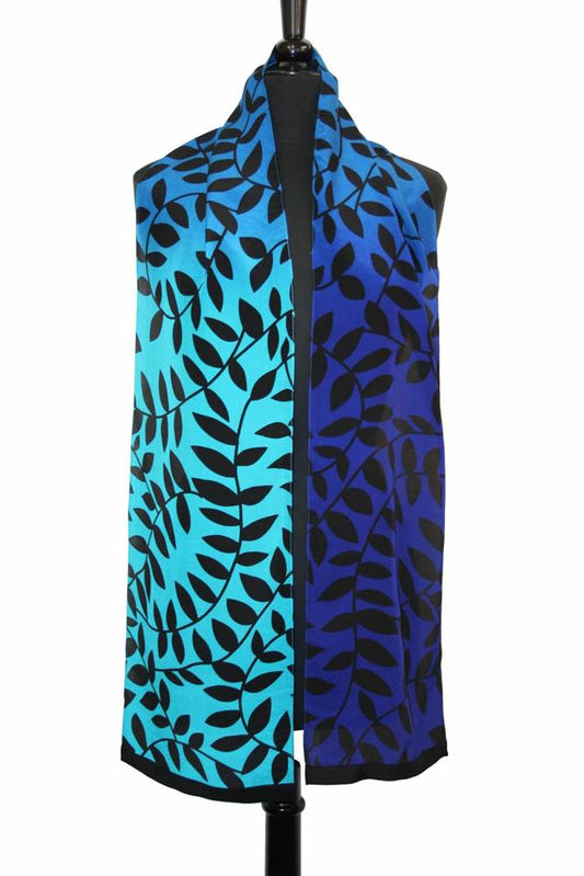 Ombre Leaf scarf in Turquoise/Cobalt From Painted Silks by Kavita