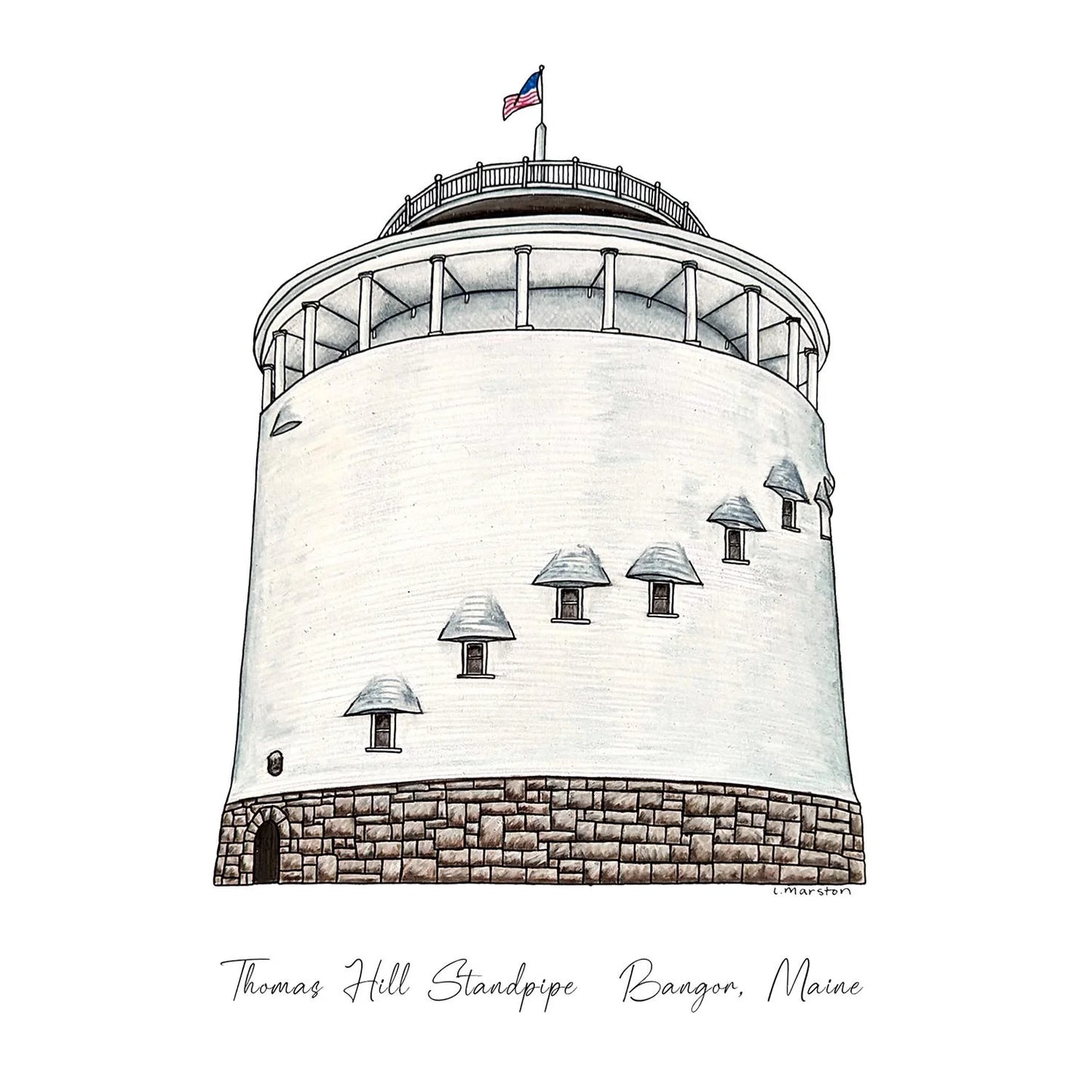Thomas Hill Standpipe Bangor, ME - Greeting Card by 3 Legged Dog Ink