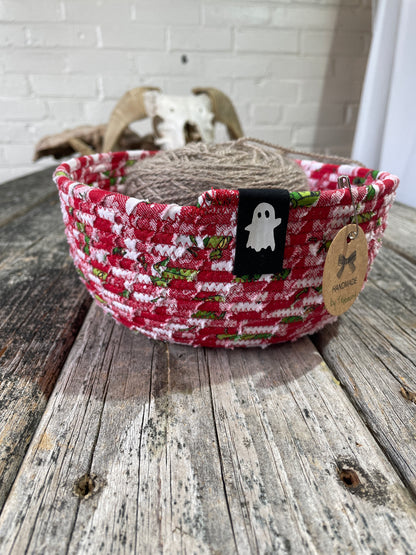 Red & Green 1 - Handmade Fabric/Rope Project Bowls by TkPomroy/The Wooly Ghost