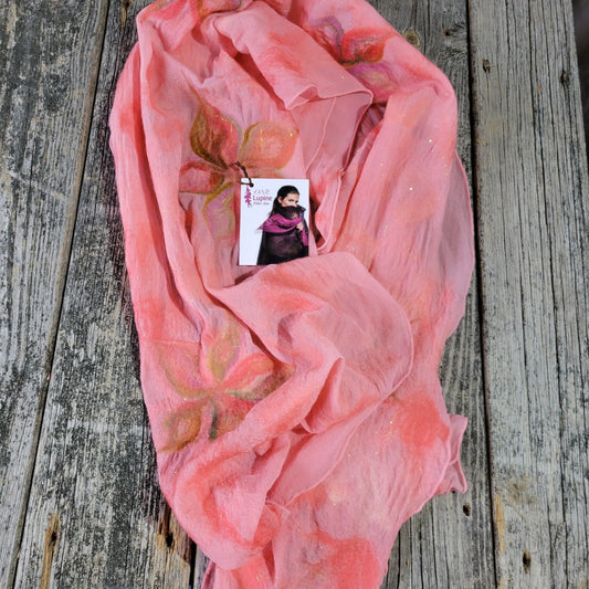 Coral Multi - Felted Wool/Silk Wrap by One Lupine Fiber Arts