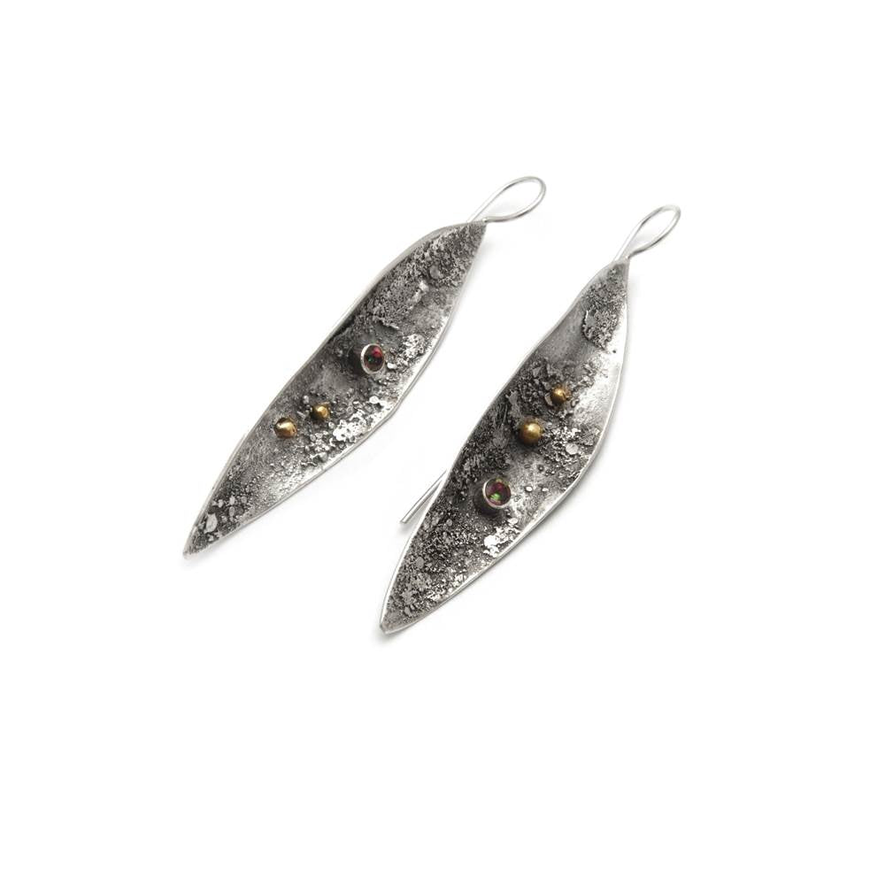 Reticulated Leaf with Stone Earrings by Tamara Kelly Designs