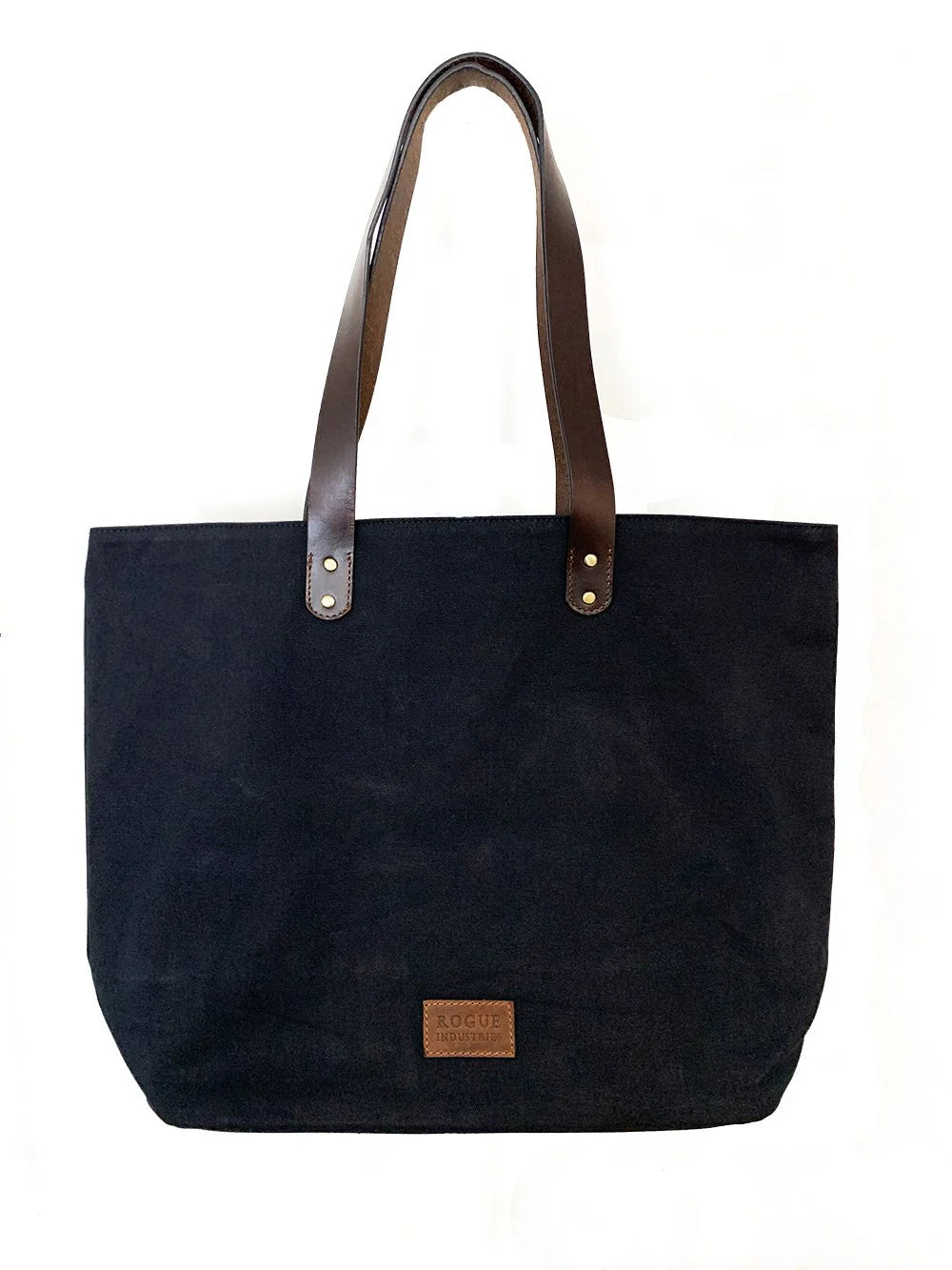 Waxed Canvas Tote with Leather Handles in Black by Rogue Industries