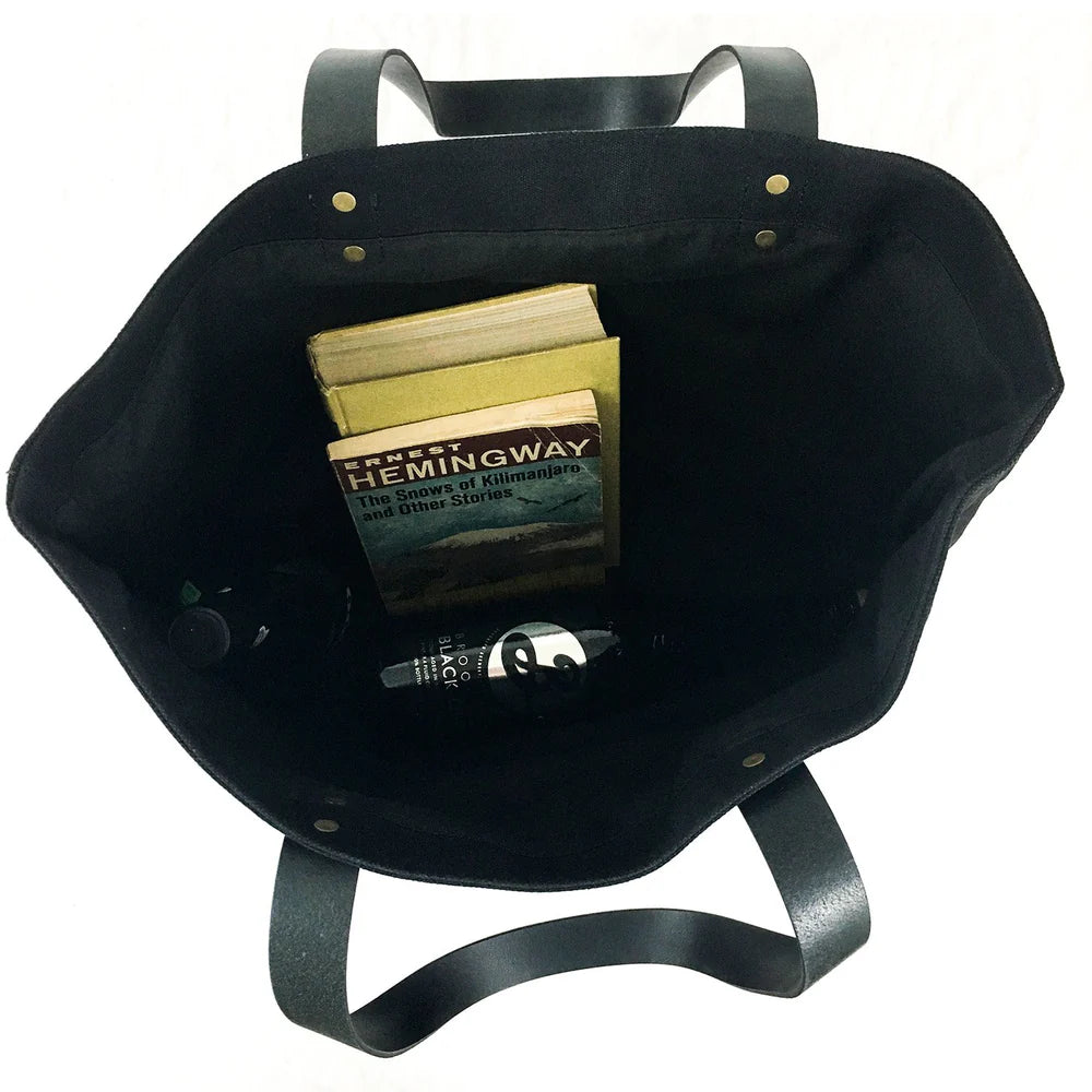 Waxed Canvas Tote with Leather Handles in Black by Rogue Industries