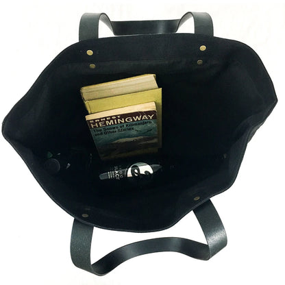 Waxed Canvas Tote with Leather Handles in Black by Rogue Industries