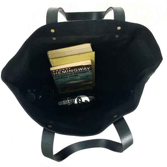 Waxed Canvas Tote with Leather Handles in Black by Rogue Industries